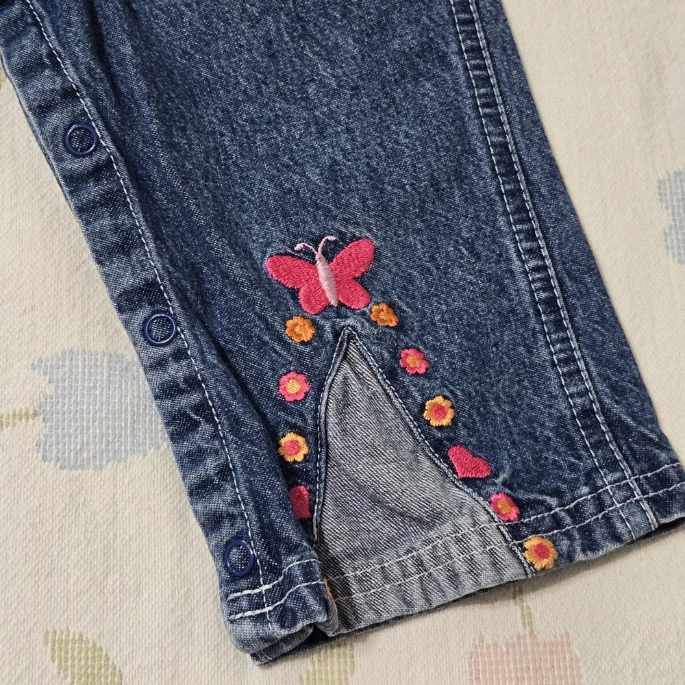 Vintage Care Bears Loveable Bear Denim Overalls Toddler 18M Felt/Embroidered Y2K